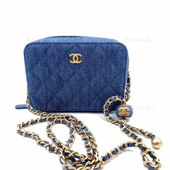 Authentic CHANEL Denim Pearl Crush Camera Bag - Picture 1 of 16